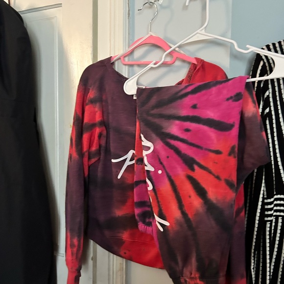 PINK  Tie-Dye off shoulder Sexy Sweat Set - Red Pink and Purple - Picture 3 of 4